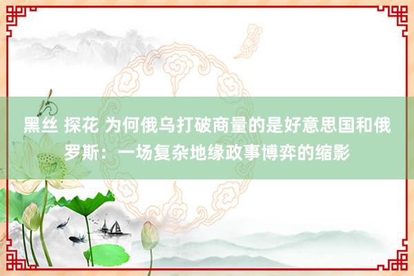 黑丝 探花 为何俄乌打破商量的是好意思国和俄罗斯：一场复杂地缘政事博弈的缩影